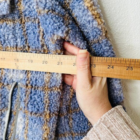 We The Free Fuzzy Loop Stitch Ivory Blue Tan Mock Neck Zip Jacket XS - Picture 13 of 14